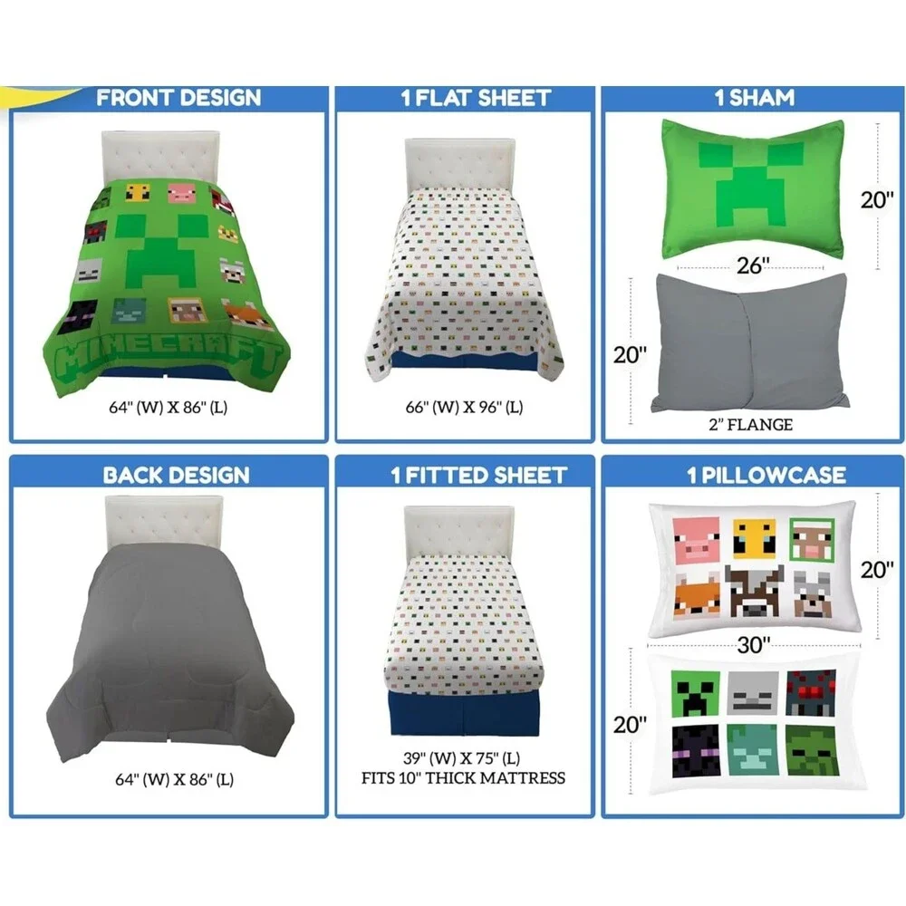 Jay Franco Minecraft 5-Piece Twin Bedding Set Comforter & Sheets New NIB